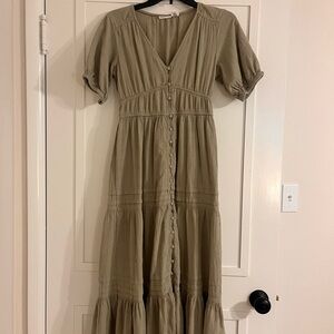Lucky Brand Olive Maxi Dress with Button Detail